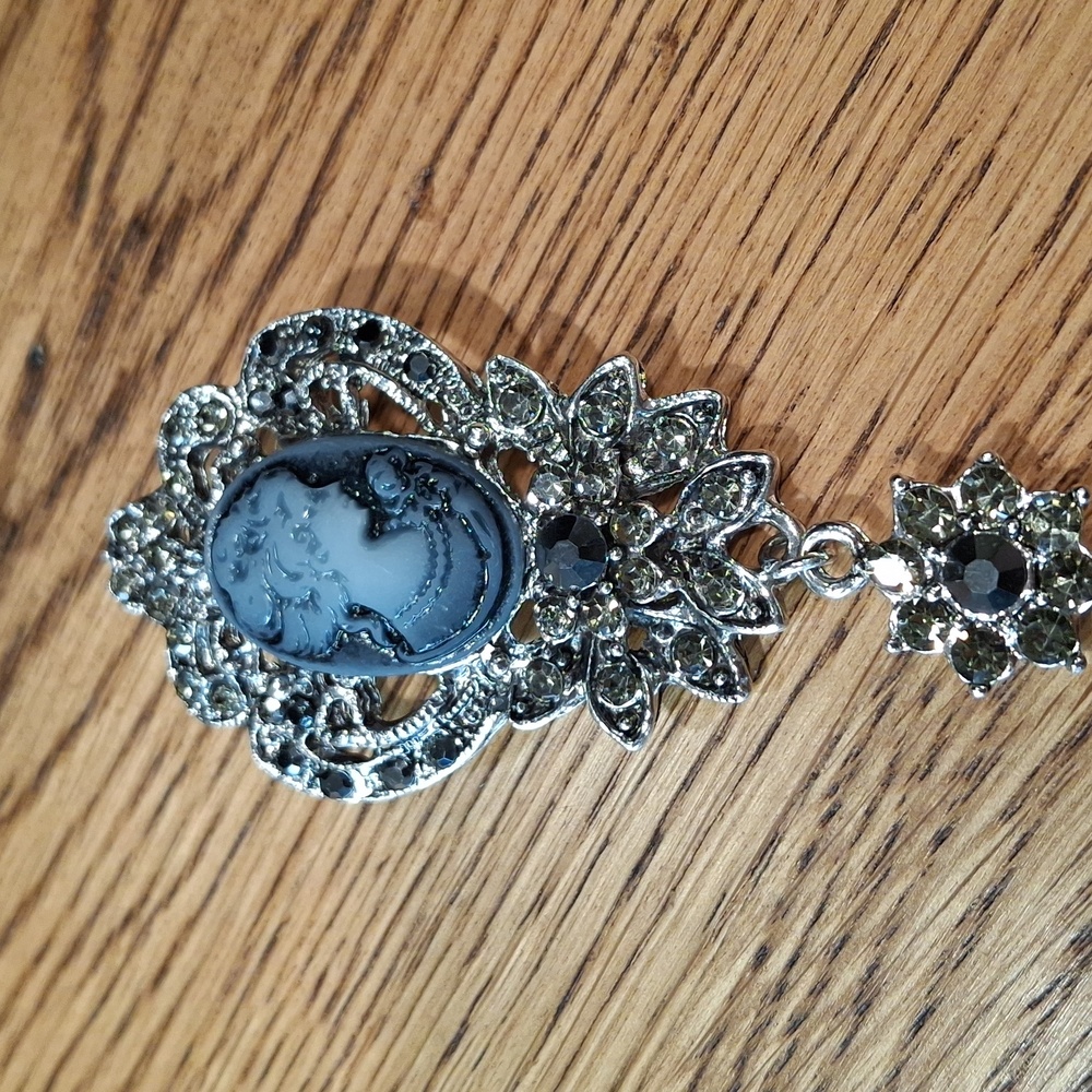 Elegant Silver & Black Cameo Brooch